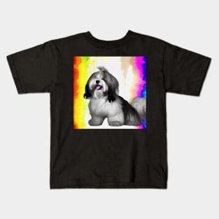 Lhasa Apso Dog Rainbow Painting Kids T-Shirt